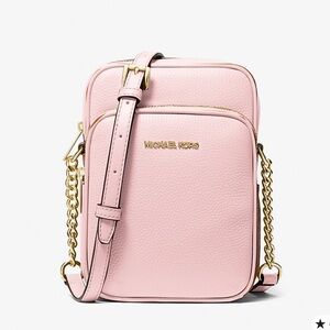 MICHAEL KORS Jet Set Travel Md Pebbled Leather NS Chain Crossbody XBODY 
Powder